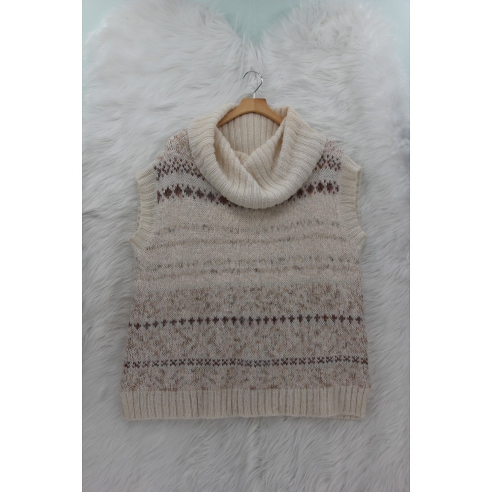 Free People Sweater Women's L Ivory Pink Sleeveless Cowl Neck Fair Isle Boho - Picture 2 of 11